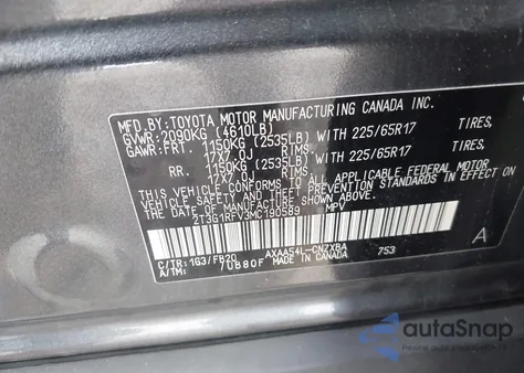 2021 Toyota Rav4 Le из США, поврежденный, VIN 2T3G1RFV3MC190589